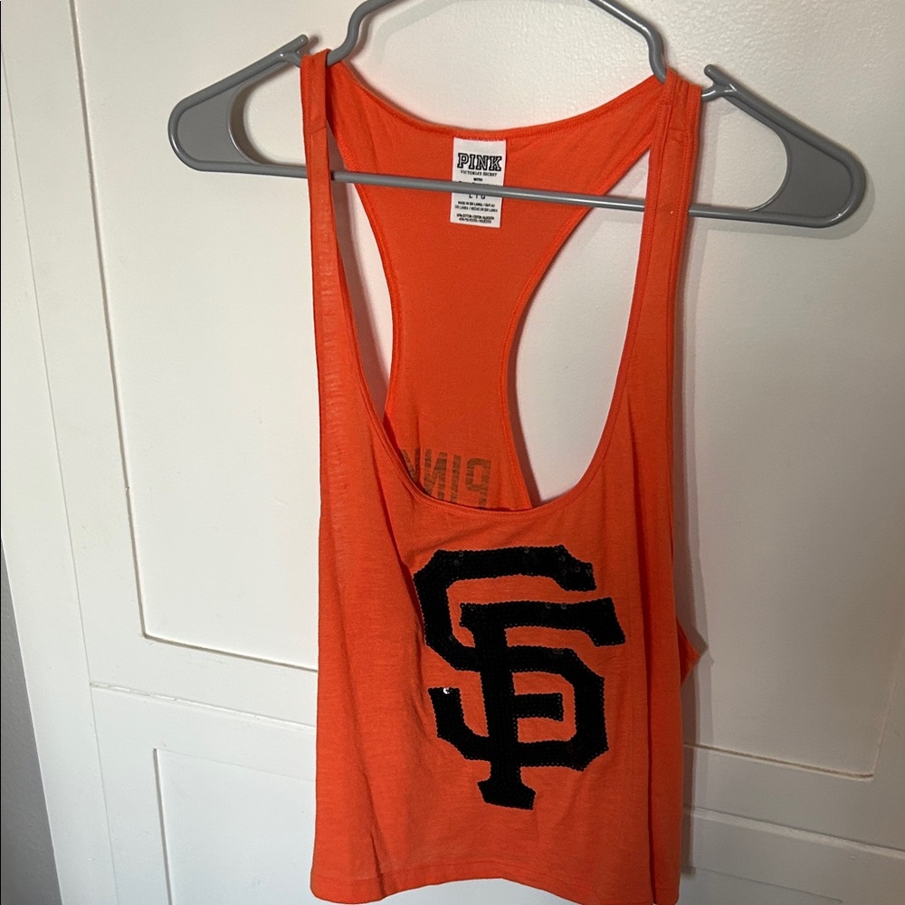 PINK Victoria's Secret Bright Orange Racerback Sequined Tank Top